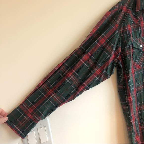 Wrangler Vintage Red Green Plaid Cotton button up X-LONG TAILS 17-36 TALL - Picture 5 of 13
